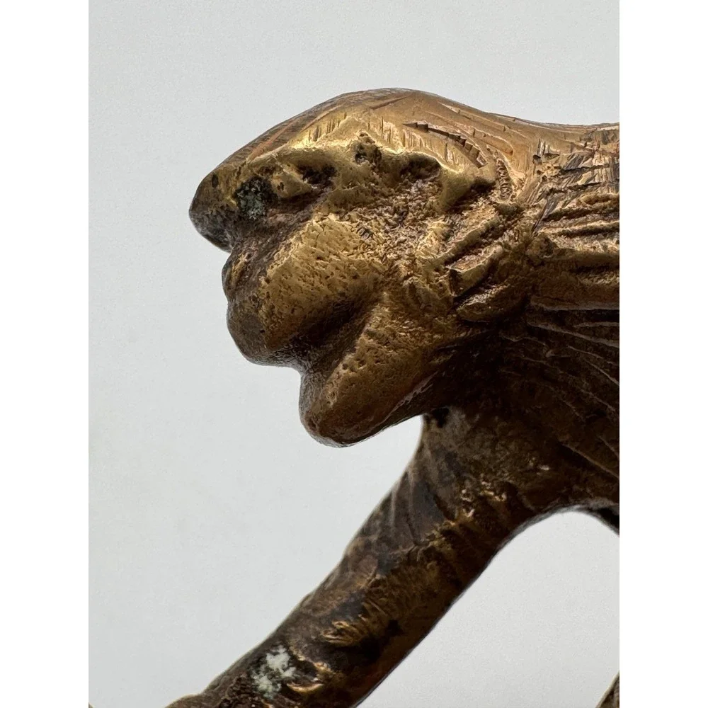 Antique Brass Monkey Holding Mirror Figure Statue 2.5 Inches MCM Conversation